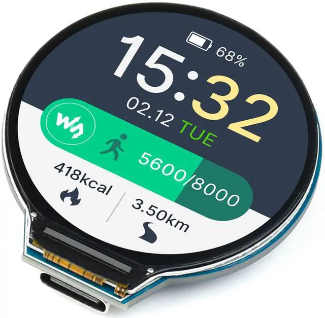 Main image of waveshare RP2040 MCU Board Based on Raspberry Pi RP2040 Onboard 1.28inch Round LCD 240x240 Pixels 65K RGB Colors IPS LCD Display,Accelerometer and Gyroscope Sensor Dual-Core Arm Cortex M0+ Processor