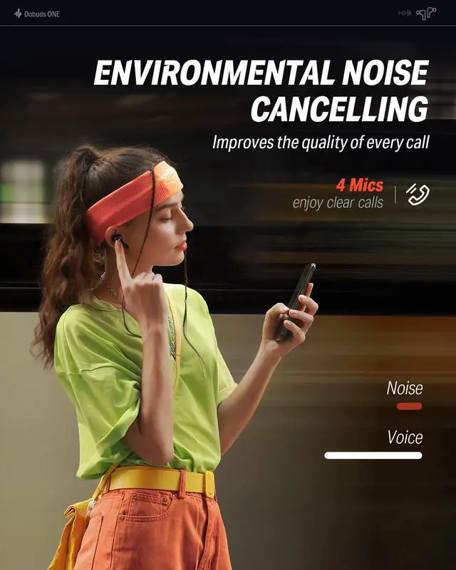 Alt view image 5 of 5 - Donner Noise Cancelling Wireless Earbuds, Bluetooth 5.2 Earphones with 4 Mic Clear Calls, 12mm Drivers, App for Custom EQ, 32H Playtime, Fast Charging, Transparency - Dobuds ONE,Black