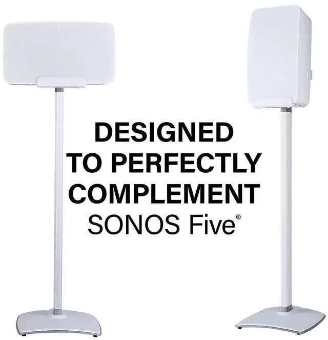 Alt view image 2 of 5 - SANUS Wireless Speaker Stand for Sonos Five and Sonos Play:5 - Audio Enhancing Design for Vertical & Horizontal Audio with Built-in Cable Management & Premium Alloy Materials WSS52-W2 (White)