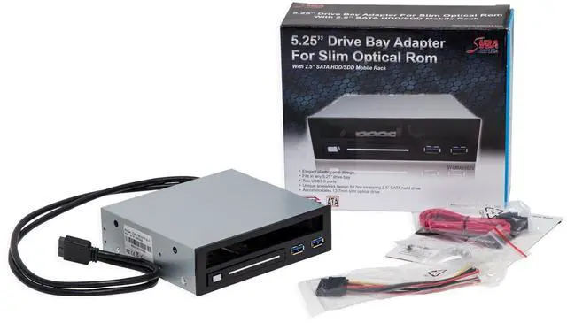 Alt view image 3 of 5 - Syba 5.25" Bay Adapter for Slim Optical Drive, 2.5" Trayless Rack for Hard Drives HDD SSD, USB Hub - SY-MRA55005