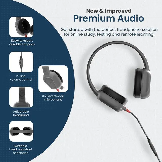 Alt view image 2 of 5 - Brenthaven Wired Headphones with Mic | 3.5 mm Jack On-Ear Rugged 2 Adjustable Headphones with Long Tangle Free Cord - Lightweight Durable & Drop Tested School Supplies for Kids & K-12 Students - Gray