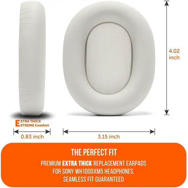 Alt view image 4 of 4 - WC Wicked Cushions Extra Thick Earpads for Sony XM5 - Soft PU Leather Cushions, Luxurious Noise Isolating Memory Foam, Added Thickness | Silver
