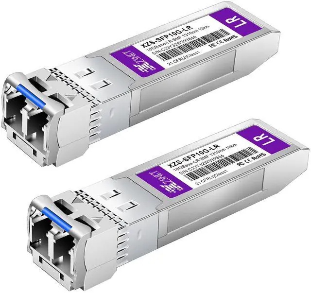 Main image of XZSNET 10GBASE-LR SFP+ Transceiver, 10G SFP+ to LC Single Mode Fiber Module Compatible with Cisco SFP-10G-LR, Ubiquiti UniFi UF-SM-10G, Mikrotik S+31DLC10D, Meraki, Netgear, D-Link and More, 2 Pack