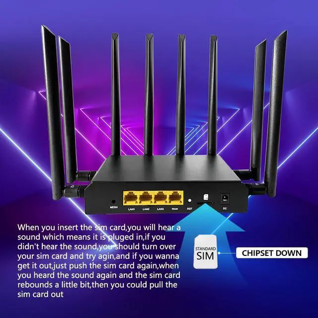 Alt view image 5 of 5 - Wiflyer AX1800 4G LTE Router WiFi 6 Cat6, Dual Band Gigabit Wireless Router, Unlocked 4G LTE Modem Router with SIM Card Slot (Z6001AX-T-EM06)