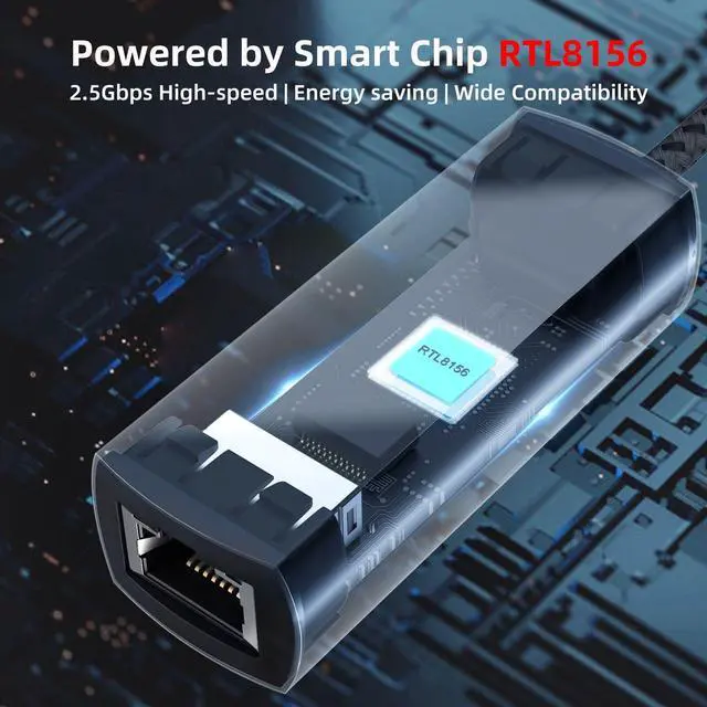 Alt view image 3 of 5 - WALNEW USB-C 2.5gb Ethernet Adapter, USBC to RJ45 LAN Connector,2.5 Gigabit Network Cable Converter Thunderbolt 3 for NAS Server,Mac,iMac,MacBook Pro,iPad Air,Dell XPS 17 15,Surface Laptop,Chromebook