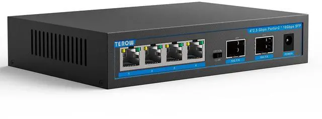 Main image of 4-Port 2.5G Switch add 2-Port 10G SFP+, TEROW 6 Ports 2.5Gb Base-T with 2 x 10Gb SFP+ Switches , Vlan Single, Compatible with Gigabit &2.5Gbe, 10Gbs, Desktop/Ideal for AP, PC, WiFi, Home,Office