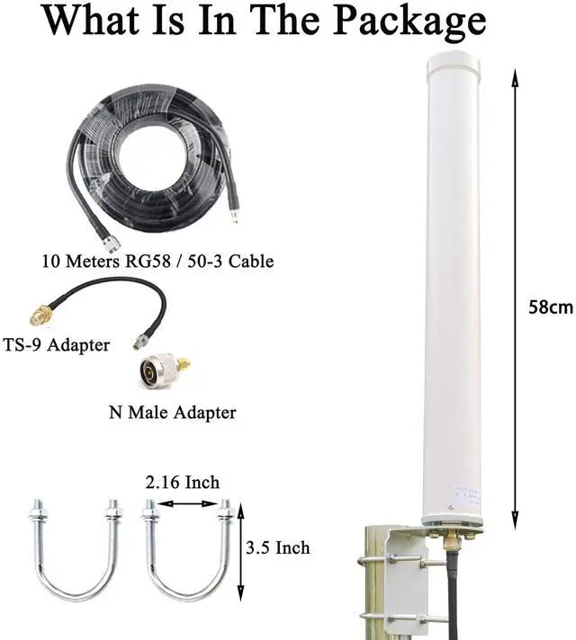 Alt view image 3 of 5 - Omni-Directional 5G 4G LTE Antenna ts9 SMA/Outdoor WiFi Long Range/Cell Phone Antenna 698-3800MHz 12dBi for Modem/Router/Cell Signal Booster