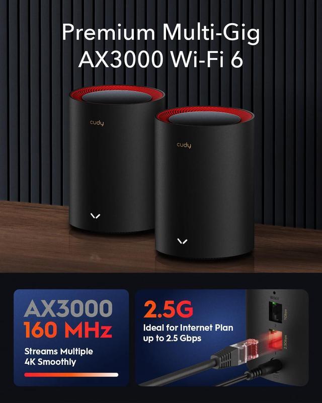 Alt view image 2 of 5 - Cudy AX3000 Wi-Fi 6 2.5G Mesh System(M3000) - Covers up to 7000 Sq.Ft., Replaces Wireless Router and Extender, Supports Ethernet Backhaul (3-Pack)