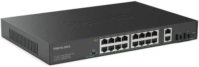 Main image of 16 Port Full Gigabit PoE Switch with 2 *Gigabit SFP Ports & RJ45 Ports, Unmanaged Plug and Play, High Power Total Budget 300W, 802.3af/at Compliant, Fanless & Slience, Metal Housing, Rack Mount