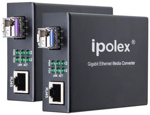 Main image of ipolex A Pair of Bidi Gigabit Single-Mode LC Fiber to Ethernet Media Converter, with BiDi SFP LX Module, 1310nm/1550nm, SMF, up to 20-KM, 1.25G Fiber Media Converter,1000Base-LX to 10/100/1000Base-TX