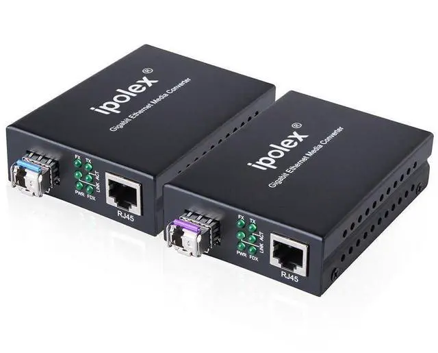 Alt view image 3 of 5 - ipolex A Pair of Bidi Gigabit Single-Mode LC Fiber to Ethernet Media Converter, with BiDi SFP LX Module, 1310nm/1550nm, SMF, up to 20-KM, 1.25G Fiber Media Converter,1000Base-LX to 10/100/1000Base-TX