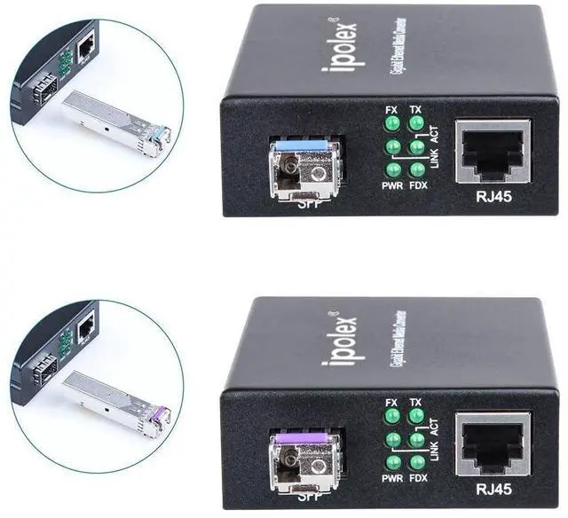 Alt view image 5 of 5 - ipolex A Pair of Bidi Gigabit Single-Mode LC Fiber to Ethernet Media Converter, with BiDi SFP LX Module, 1310nm/1550nm, SMF, up to 20-KM, 1.25G Fiber Media Converter,1000Base-LX to 10/100/1000Base-TX