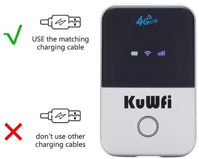 Alt view image 2 of 5 - KuWFi 4G LTE Mobile WiFi Hotspot Unlocked Travel Partner Wireless 4G Router with SIM Card Slot Support LTE FDD B2/B4/B5/B12/B17 Network Band for AT&T/T-Mobile