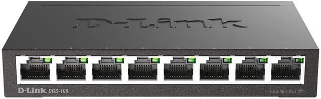 Main image of D-Link DGS 108 8 Port Gigabit Ethernet Switch Unmanaged, Plug & Play Network Splitter Silent Fanless Metal Desktop/Wall Mount QoS, IEEE802.3az Energy Saving Limited Lifetime Protection