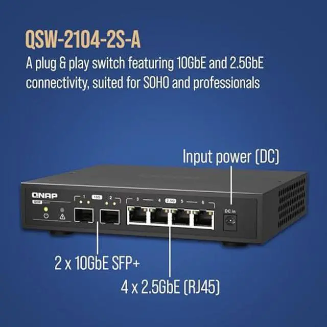 Alt view image 2 of 5 - QNAP QSW-2104-2S-A-US: 2.5GbE RJ45 & 10G SFP+ Plug & Play Network Switch