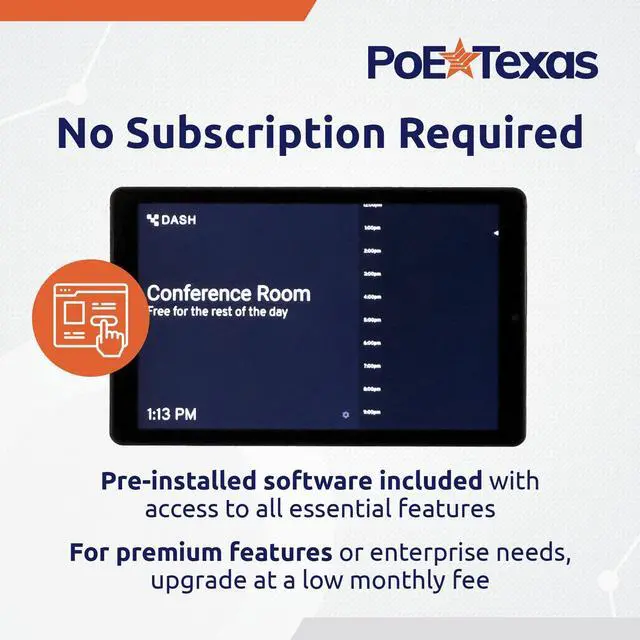 Alt view image 3 of 5 - PoE Texas 8" Touchscreen Meeting Room Scheduler Tablet (No Subscription Required) - Plug & Play PoE Office Conference Room Scheduler - Digital Display Syncs with Business Calendar