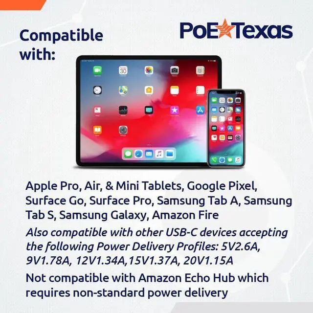 Alt view image 5 of 5 - PoE Texas PoE+ Power and Data to USB-C Converter  Compatible with Apple Pro, Air, & Mini Tablets, Google Pixel, Lenovo M10+, Surface Go, Surface Pro, & Others, for POS, Digital Signage, & More
