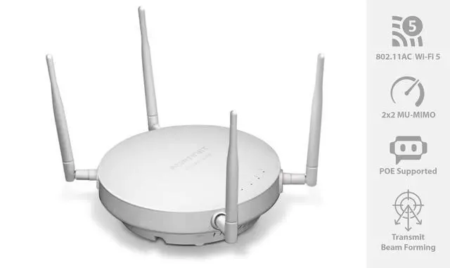 Alt view image 2 of 5 - Fortinet FortiAP 223E | 2x2 802.11ac Wave 2 Indoor Wireless Access Point - Dual radio, External antenna, 1 x GE RJ45 port (FAP-223E-A)