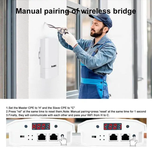 Alt view image 4 of 5 - KuWFi 2-Pack 300Mbps Wireless Bridge, Outdoor CPE WiFi Kit Point to Point Wireless Access Point 2.4G Internet Bridge 1KM Transmission Distance Solution for starlink Signal