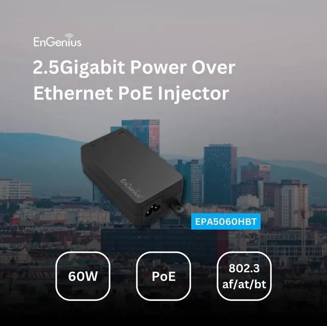 Alt view image 2 of 4 - EnGenius 2.5Gbps Power Over Ethernet PoE++ Injector | 60W | 802.3af/at/bt | Plug & Play | Up to 100 Meters (328ft) | Single Port [EPA5060HBT]