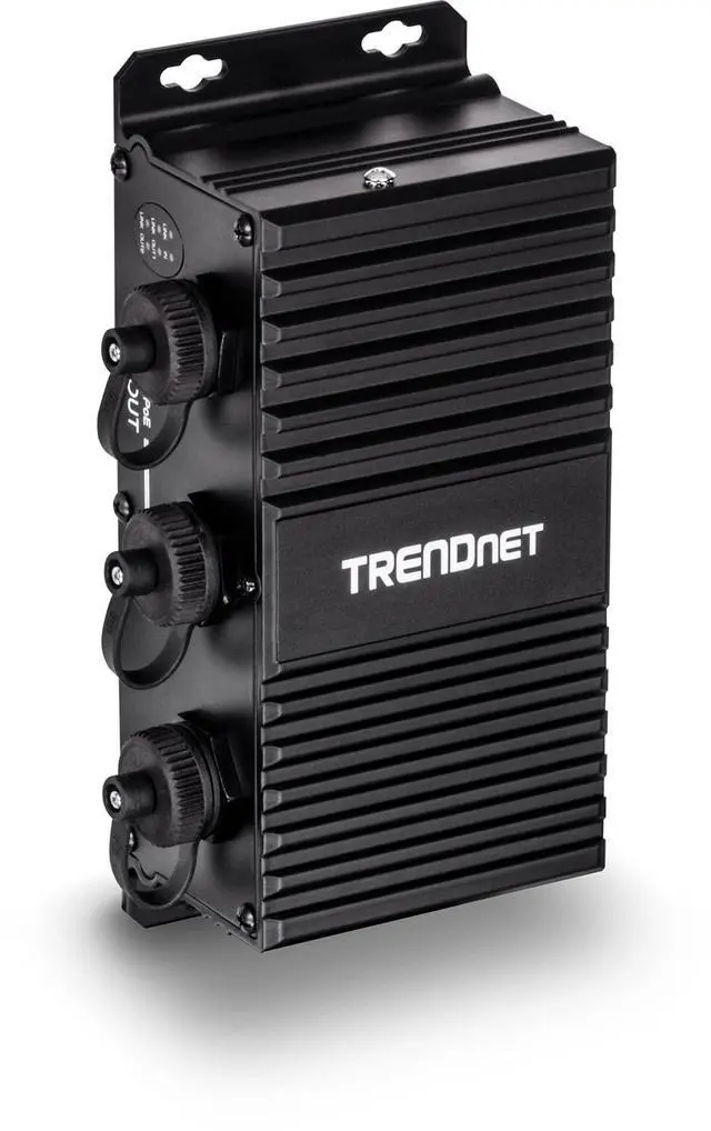 Main image of TRENDnet 2-Port Industrial Outdoor Gigabit UPoE Extender, Extends 100m- Total Distance Up to 200m (656'), Supports PoE (15.4W), PoE+(30W), UPoE(60W), IP67 Housing, TI-EU120, Black