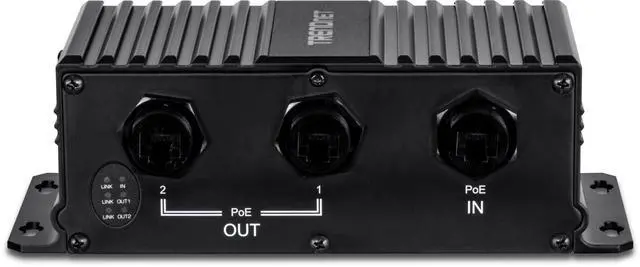 Alt view image 4 of 5 - TRENDnet 2-Port Industrial Outdoor Gigabit UPoE Extender, Extends 100m- Total Distance Up to 200m (656'), Supports PoE (15.4W), PoE+(30W), UPoE(60W), IP67 Housing, TI-EU120, Black
