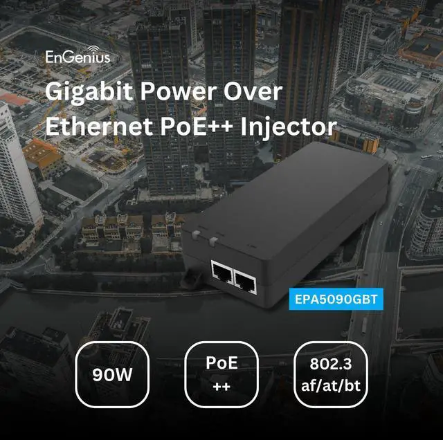 Alt view image 2 of 5 - EnGenius Gigabit Power Over Ethernet PoE++ Injector | 90W | Type 3 & 4 | 802.3af/at/bt | Plug & Play | Up to 100 Meters (328ft) | Single Port [EPA5090GBT]