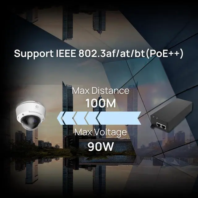 Alt view image 3 of 5 - EnGenius Gigabit Power Over Ethernet PoE++ Injector | 90W | Type 3 & 4 | 802.3af/at/bt | Plug & Play | Up to 100 Meters (328ft) | Single Port [EPA5090GBT]