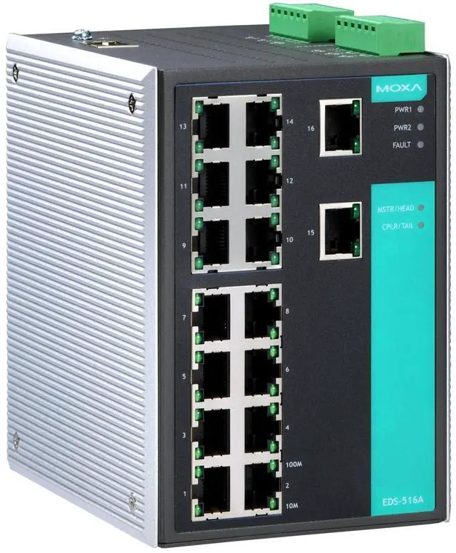 Main image of Moxa EDS-516A - 16 Ports Managed Ethernet Switch, 10/100 BaseTx, VLAN, IGMP Snooping, Port Trunking, RMON, QoS, SFP, SFP+, 100 Mbps, Metal Case