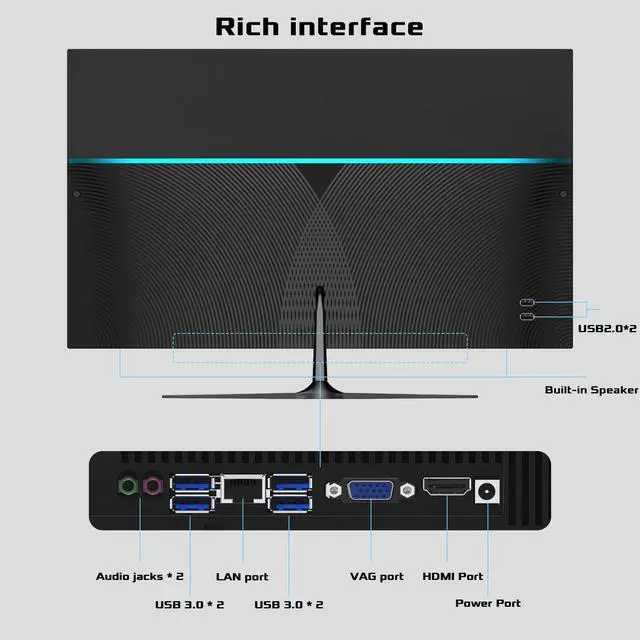 Alt view image 3 of 5 - All-in-One Desktop Computer Celeron N100 27 inch All-in-One PC 8GB RAM 512GB ROM Full HD IPS Display Built in Dual WiFi Bluetooth 5.1 All-in-One Computer with Wired Keyboard and Mouse USB3.0