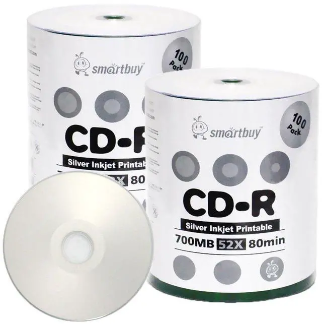 Main image of Smartbuy 700mb/80min 52x CD-R Silver Inkjet Hub Printable Blank Recordable Media Disc (200-Disc)