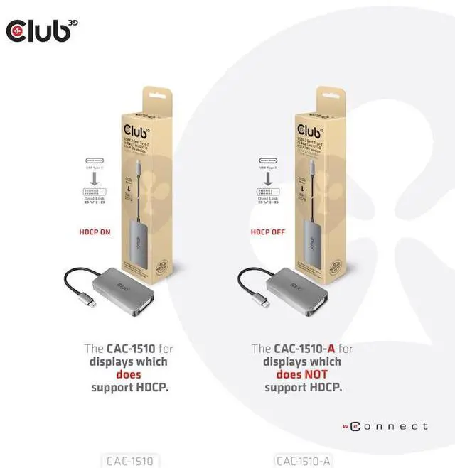 Alt view image 4 of 5 - Club3D CAC-1510-A USB Type C to Dual Link DVI-D Cable Adapter Support 3840x2160@30hz, 2560x1600@60Hz HDCP Off for Apple Cinema Displays M/F