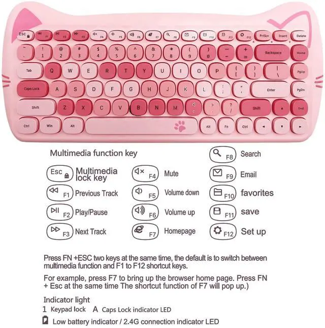 Alt view image 4 of 5 - Wireless Mouse and Keyboard, Cute Cat Keyboard Mouse Combo for Present,2.4G Cordless Computer Mice with USB Receiver for Laptop PC MAC (Cherry Blossom Pink)