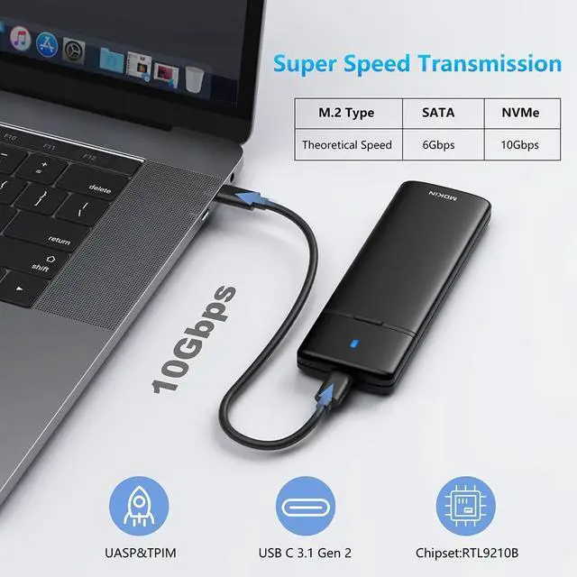 Alt view image 2 of 5 - MOKiN M.2 NVMe SATA SSD Enclosure Reader Tool-Free, NVMe PCIe SSD to USB C Adapter Reader Case