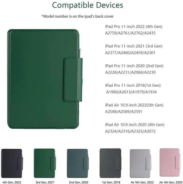Alt view image 2 of 5 - QUARK Keyboard Case for iPad Pro 11-inch (4th, 3rd, 2nd, 1st Gen), 7-Color Backlit, Bluetooth Magnetic Keyboard Cover for 10.9-inch iPad Air 5th/4th Generation with TrackPad, Green