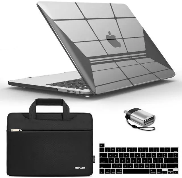 Main image of IBENZER Compatible with 2025 2024 M2 MacBook Pro 13 Inch Case 2025-2016 M1 A2338 A2289 A2251 A2159 A1989 A1706 A1708, Hard Shell Case & Sleeve & Keyboard Cover & Type C, Crystal Black,T13CYBK+3A