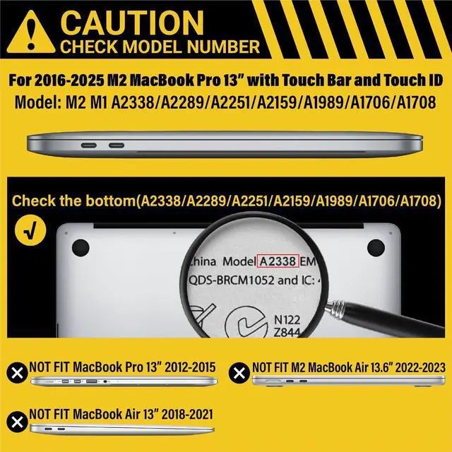 Alt view image 2 of 5 - IBENZER Compatible with 2025 2024 M2 MacBook Pro 13 Inch Case 2025-2016 M1 A2338 A2289 A2251 A2159 A1989 A1706 A1708, Hard Shell Case & Sleeve & Keyboard Cover & Type C, Crystal Black,T13CYBK+3A