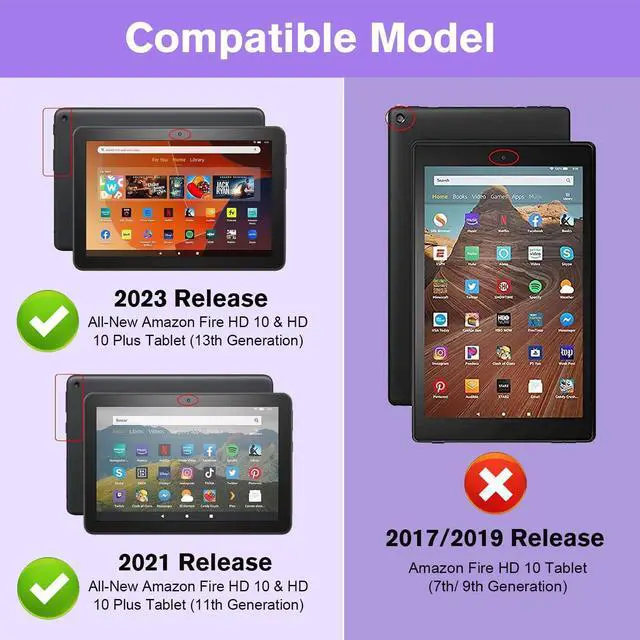 Alt view image 2 of 5 - OKP Case for All New Kindle Fire HD 10 Tablet & Fire HD 10 Plus (11th/13th Generation, 2021/2023 Release), 360 Degree Rotating Stand Leather Cover with Pencil Holder, Auto Wake Sleep, Marble Purple