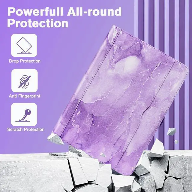 Alt view image 4 of 5 - OKP Case for All New Kindle Fire HD 10 Tablet & Fire HD 10 Plus (11th/13th Generation, 2021/2023 Release), 360 Degree Rotating Stand Leather Cover with Pencil Holder, Auto Wake Sleep, Marble Purple