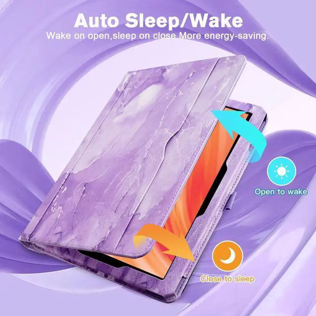 Alt view image 5 of 5 - OKP Case for All New Kindle Fire HD 10 Tablet & Fire HD 10 Plus (11th/13th Generation, 2021/2023 Release), 360 Degree Rotating Stand Leather Cover with Pencil Holder, Auto Wake Sleep, Marble Purple