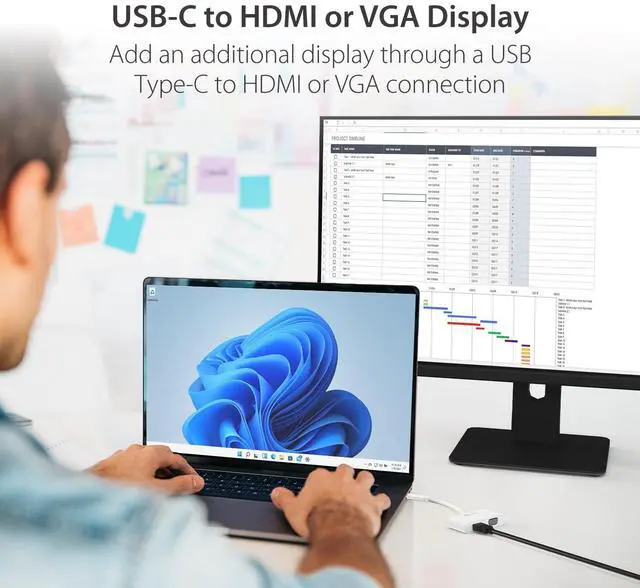 Alt view image 2 of 5 - j5create USB-C to HDMI/VGA Adapter - Support 4K60Hz HDMI or 1080p VGA, Mirror and Extended Mode - Compatible with iPad Pro, MacBook, Surface Laptop and Thunderbolt 3/4 (JCA174)