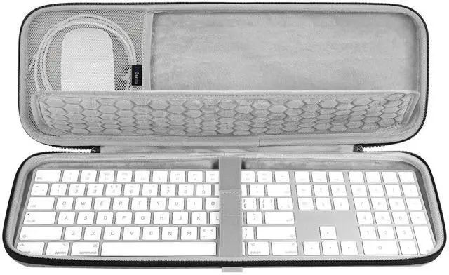 Main image of Geekria Keyboard Carrying Case, Hard Shell Protective Travel Bag. Compatible with Apple Magic Keyboard with Numeric Keypad and Apple Magic Mouse Combo Case. (Light Grey)
