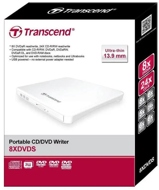 Alt view image 4 of 4 - Transcend 8K Extra Slim Portable DVD Writer Optical Drive (TS8XDVDS-W)
