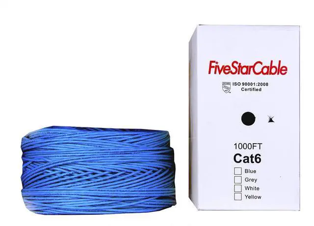 Alt view image 3 of 5 - FiveStarCable Cat6 1000ft Twisted Pair 23AWG Solid UTP Network Ethernet Router Cable, 550Mhz, PVC RJ45 Wire Bulk Pull Box, Blue