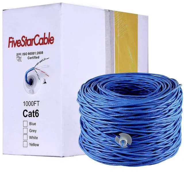 Alt view image 5 of 5 - FiveStarCable Cat6 1000ft Twisted Pair 23AWG Solid UTP Network Ethernet Router Cable, 550Mhz, PVC RJ45 Wire Bulk Pull Box, Blue