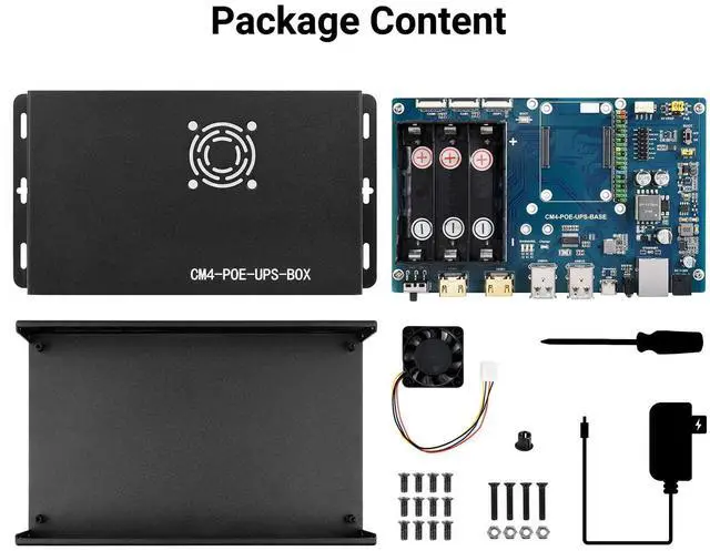 Alt view image 2 of 5 - Waveshare PoE UPS Uninterruptible Power Supply Base Board/Mini-Computer Designed for Raspberry Pi Compute Module 4 Gigabit Ethernet Dual HDMI Quad USB2.0