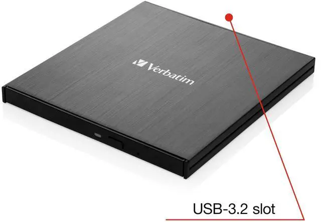 Alt view image 2 of 5 - Verbatim External Slimline CD DVD Blu-Ray Writer USB 3.2 Gen 1 Drive M-Disc Ready Compatible with Windows 8/10/11 Mac OS X 10.6 or higher Blu-ray Burner with free 25GB Blu-ray disc