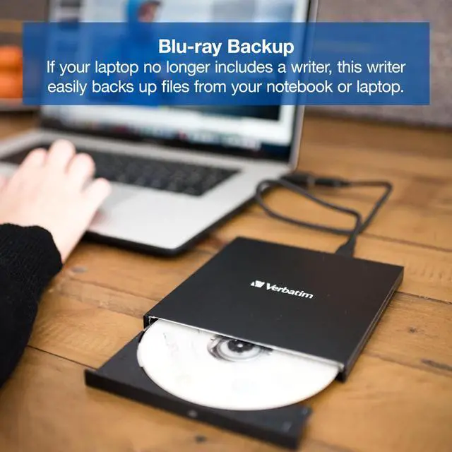 Alt view image 5 of 5 - Verbatim External Slimline CD DVD Blu-Ray Writer USB 3.2 Gen 1 Drive M-Disc Ready Compatible with Windows 8/10/11 Mac OS X 10.6 or higher Blu-ray Burner with free 25GB Blu-ray disc