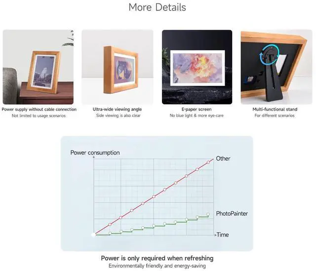 Alt view image 5 of 5 - Waveshare 7.3inch ACeP 7-Color E-Paper with Solid Wood Photo Frame, Ultra-Long Standby, 800 × 480 Resolution, Batteries are Not Included