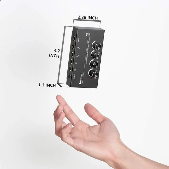 Alt view image 2 of 5 - Fifine Headphone Amplifier 4 Channels Metal Stereo Audio Amplifier,Mini Earphone Splitter with Power Adapter-4x Quarter Inch Balanced TRS Headphones Output and TRS Audio Input for Sound Mixer-N6